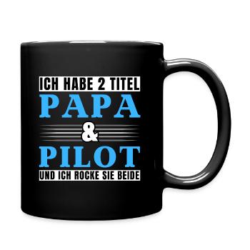 Ich habe 2 Titel Papa und Pilot - Tasse einfarbig - Schwarz - Rechts