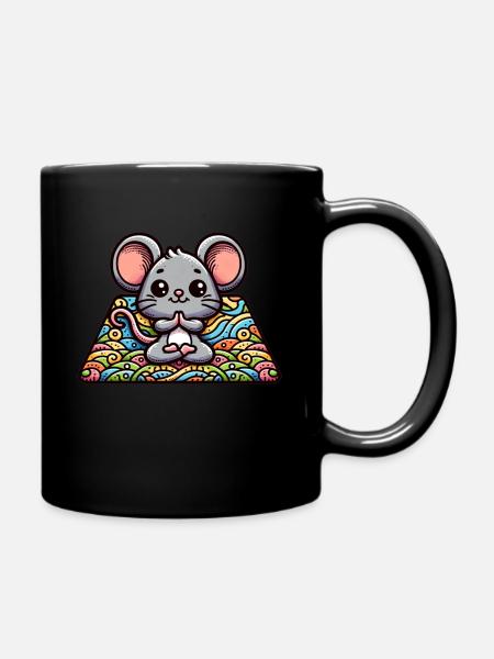 The Cute Yoga Mouse - Full Colour Mug - black