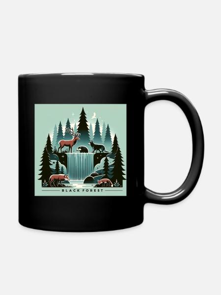 Black Forest Wildlife and Waterfall - Tasse einfarbig - Schwarz