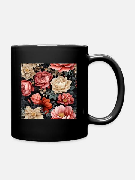 Un délice floral élégant : motif botanique - Mug uni - noir