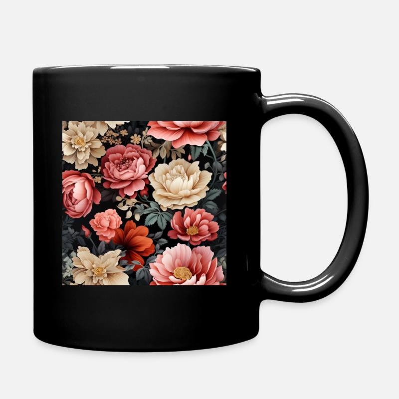Elegant floral delight: botanical pattern - Full Colour Mug - black