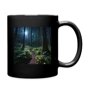 Magischer Waldpfad im Mondschein - Tasse einfarbig - Schwarz - Rechts