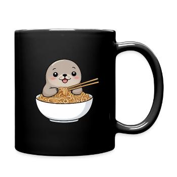 Süße Robben, die Nudeln essen - Tasse einfarbig - Schwarz - Rechts