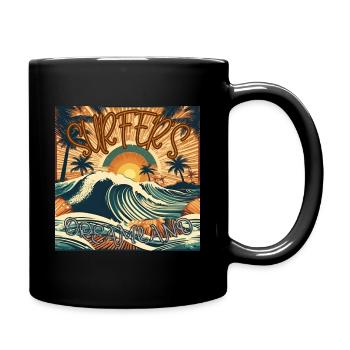 SURFER Surfergirl palm trees beach holiday - Full Colour Mug - black - Right