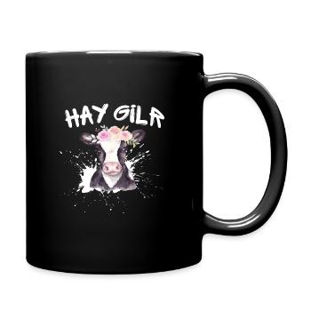Hay Girl Farmer Funny Cattle Cow Farm Lovers - Full Colour Mug - black - Right