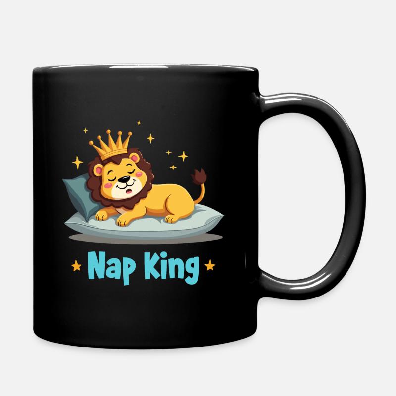 Lion endormi - Nap King Dessin animé - Mug uni - noir
