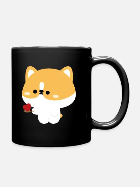 Corgi Feeding Love - Full Colour Mug - black