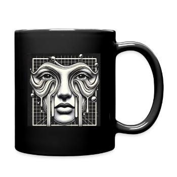 Surreal Melting Face with Abstract Geometry - Full Colour Mug - black - Right