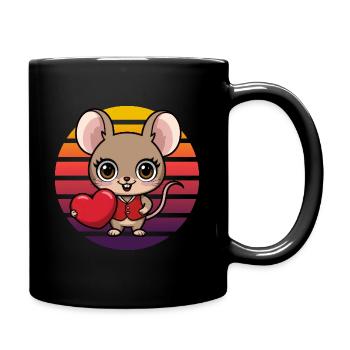 Maus mit Herz - Retro Vintage Sunset - Tasse einfarbig - Schwarz - Rechts
