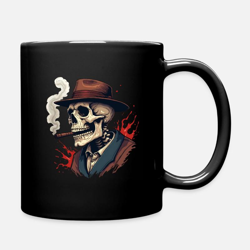 Skeleton smoking a cigar - Full Colour Mug - black
