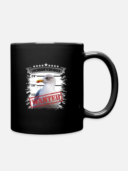 Möwe - Fischbrötchen Dieb - Tasse einfarbig - Schwarz