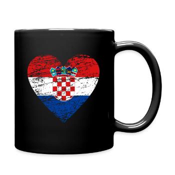 Croatia flag vintage heart used look - Full Colour Mug - black - Right