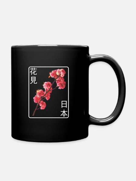 Japanese cherry blossom font Aesthetics Japan - Full Colour Mug - black