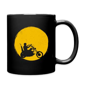 Motorrad Silhouette Chopper Sonne Geschenk - Tasse einfarbig - Schwarz - Rechts