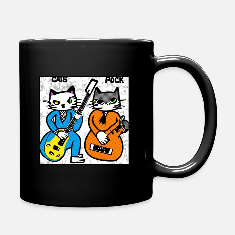 Folk Rocking Cats - Full Colour Mug - black
