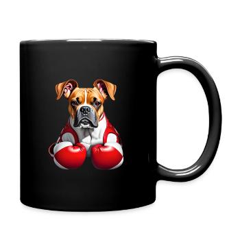 boxer dog wearing boxing gloves - Full Colour Mug - black - Right