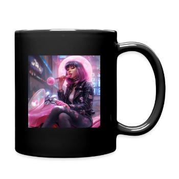 Bubblegum Girl - Cyberpunk Popart Bikergirl - Full Colour Mug - black - Right