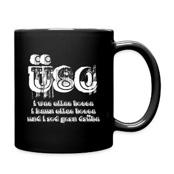 Über 80 und red gern drüba Geburtstag Spruch - Tasse einfarbig - Schwarz - Rechts