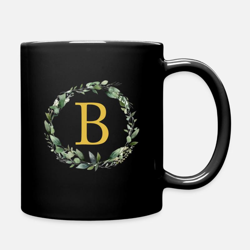 B monogramme, couronne d’Eucalyptus - Mug uni - noir