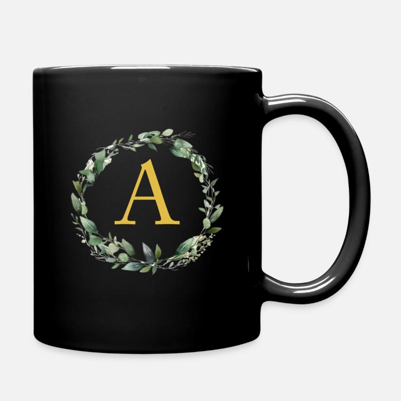 A Monogramm, Eukalyptus-Kranz - Tasse einfarbig - Schwarz