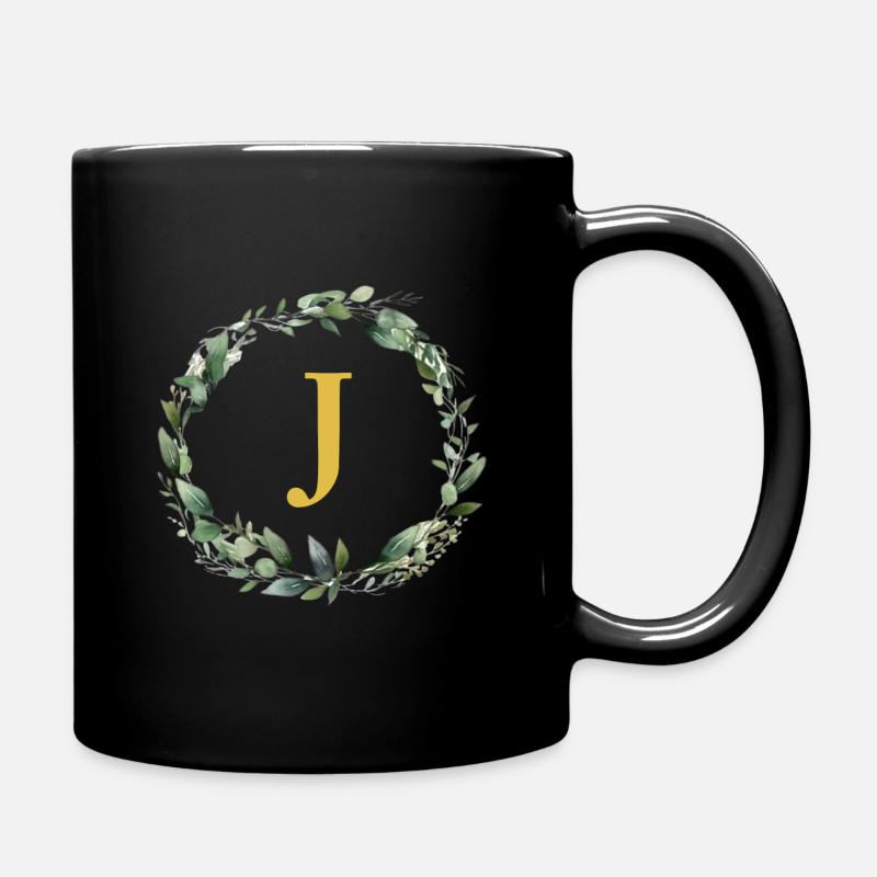 J Monogramm, Eukalyptus-Kranz - Tasse einfarbig - Schwarz