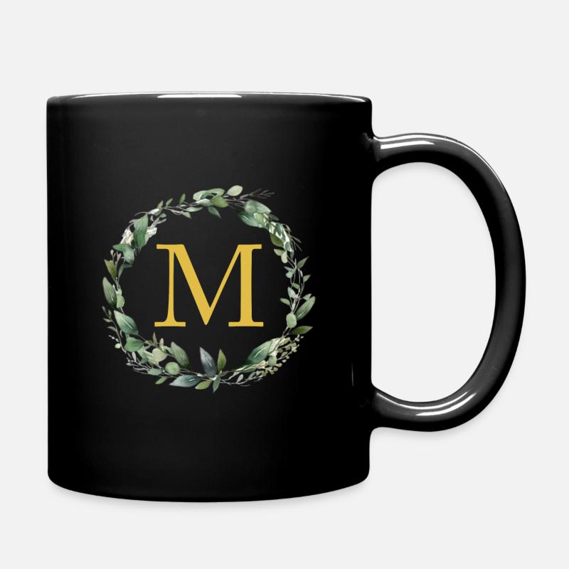 M monogramme, Couronne d’Eucalyptus - Mug uni - noir