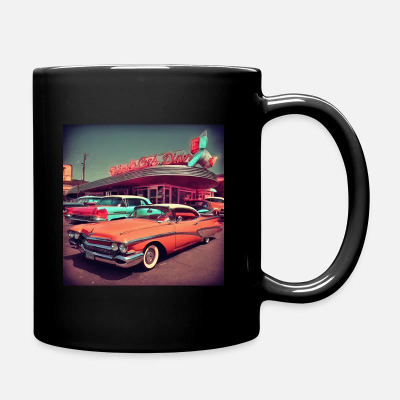 Oldschool 50' Rock'n Roll Diner day - Full Colour Mug - black