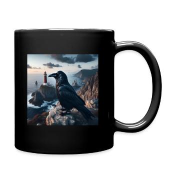 Ein schwarzer Rabe vor dem Hintergrund des Meeres. - Tasse einfarbig - Schwarz - Rechts