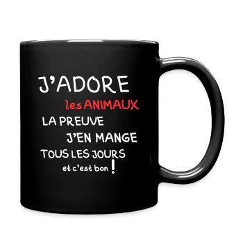 I love animals, the proof is that I eat them - Full Colour Mug - black - Right
