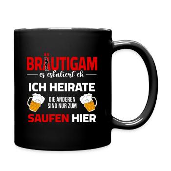 Team groom - it escalates, booze, he gets married - Full Colour Mug - black - Right