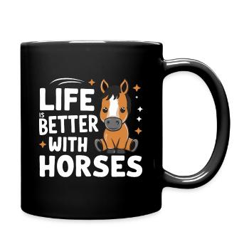 Pferd Pferde Reiten Pferdereiten Sprungreiten - Tasse einfarbig - Schwarz - Rechts