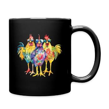 Funny Chickens Rooster Cool Floral Pop Art Colorful Shirt - Full Colour Mug - black - Right