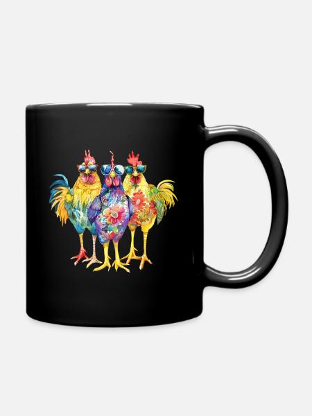 Drôle de poulets coq Cool Floral Pop Art Chemise colorée - Mug uni - noir
