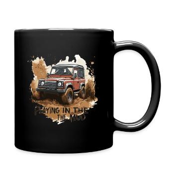 Landy Land Defender Rover 4x4 Offroad Playing Mud - Full Colour Mug - black - Right