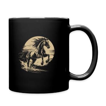 Gallopierendes Pferd Silhouette Vintage - Tasse einfarbig - Schwarz - Rechts