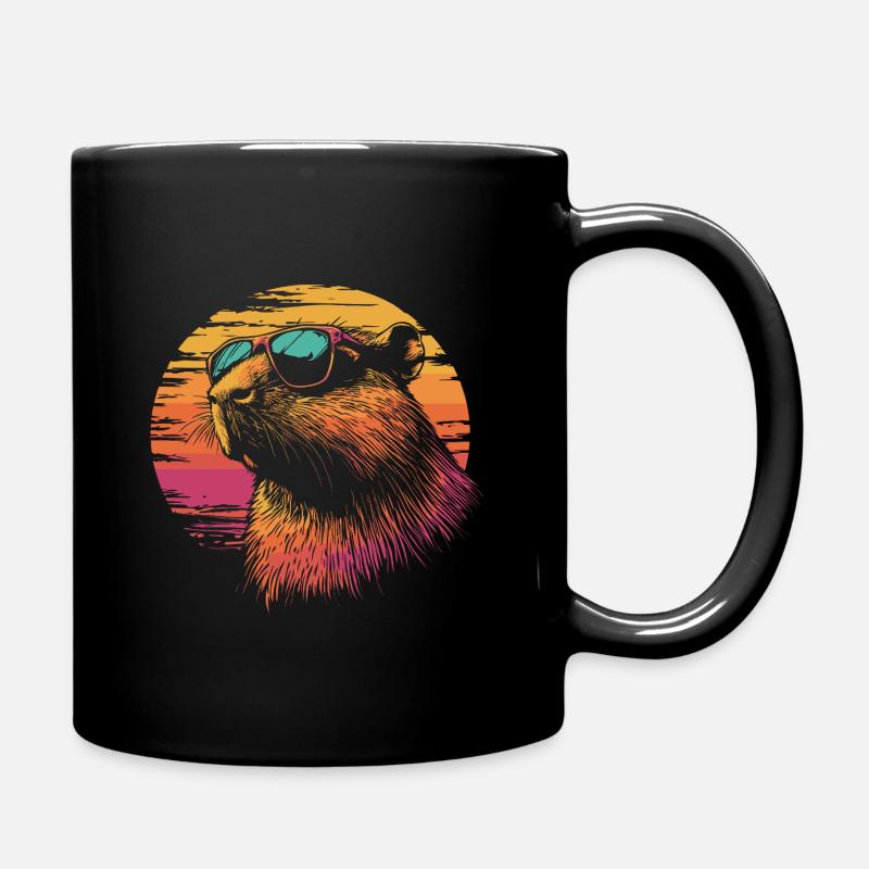 Capybara mit Sonnenbrille - Tasse einfarbig - Schwarz