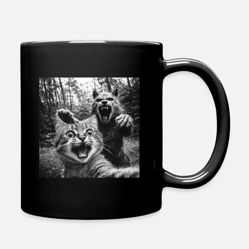 Humor Werwolf Selfie Katze - Tasse einfarbig - Schwarz