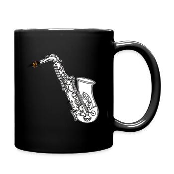 Saxophon Zeichnung - Tasse einfarbig - Schwarz - Rechts