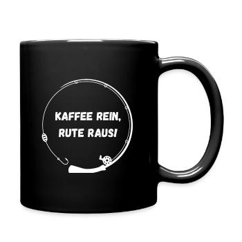 Kaffe, Angeln und Fisch - Tasse einfarbig - Schwarz - Rechts