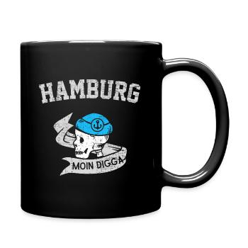 Moin Digga Hansestadt Hamburg Totenkopf Matrose - Tasse einfarbig - Schwarz - Rechts