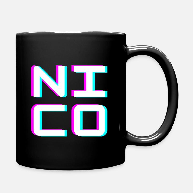 Name Nico Name Plate Glitch Nicolas Boy Names - Full Colour Mug - black