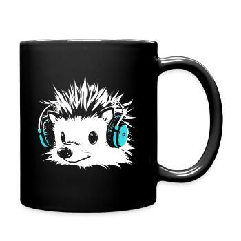 Igel mit Kopfhörer - Tasse einfarbig - Schwarz - Rechts