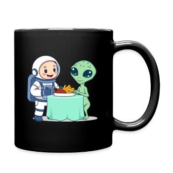 Astronaut und Alien beim Dinner - Tasse einfarbig - Schwarz - Rechts