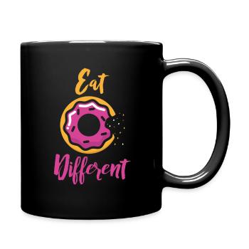Donut Donuts Logo Spruch mit pink Glasur - Tasse einfarbig - Schwarz - Rechts