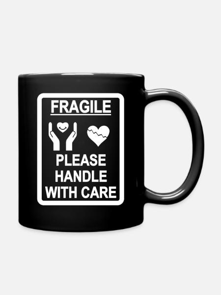 white fragile heart - Full Colour Mug - black