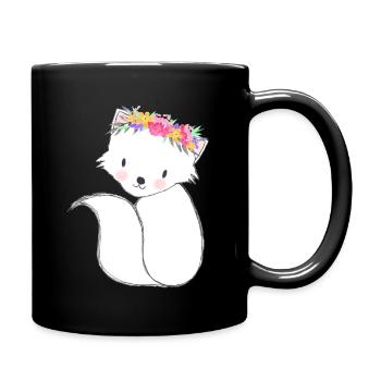 Kleiner süßer Fuchs mit Blumen - Tasse einfarbig - Schwarz - Rechts