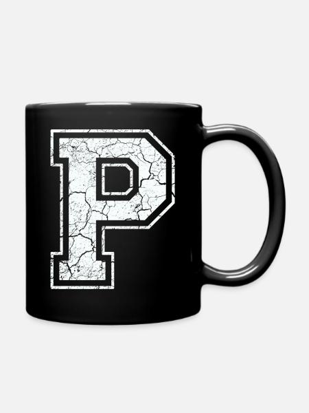 Buchstabe P in weiß im Vintage-Look - Tasse einfarbig - Schwarz