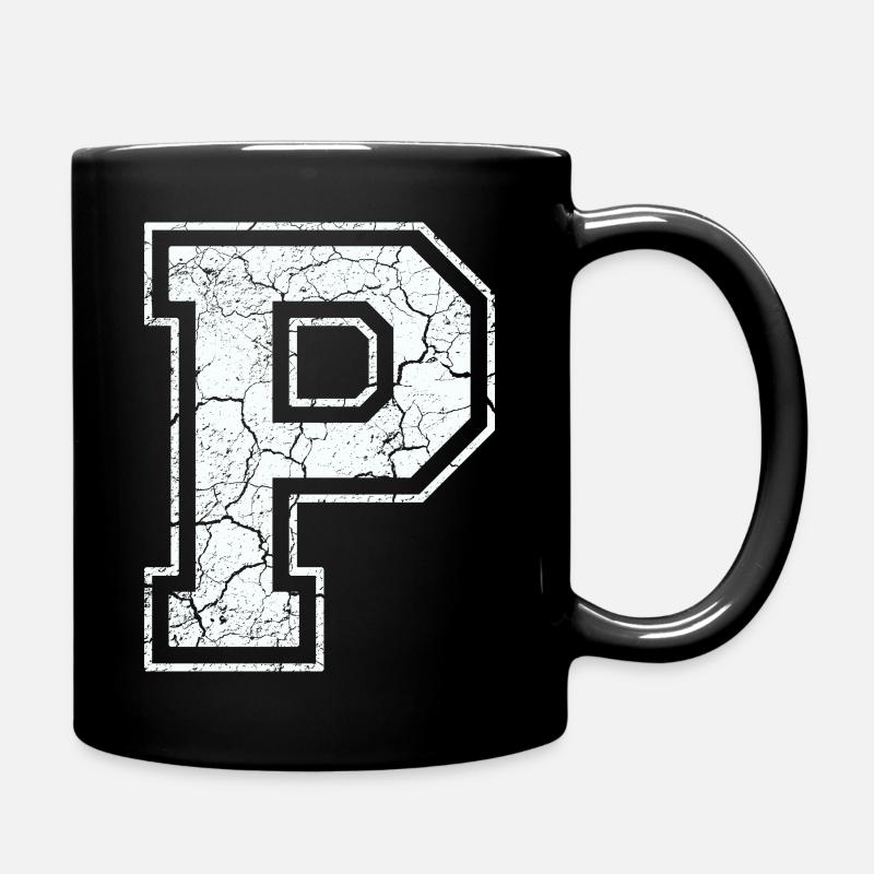 Buchstabe P in weiß im Vintage-Look - Tasse einfarbig - Schwarz