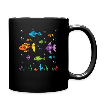 Bunter Fischschwarm Unterwasser Welt - Tasse einfarbig - Schwarz - Rechts