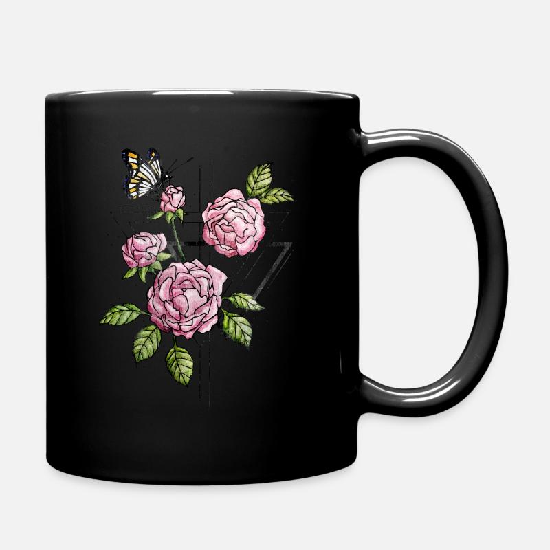 Triangle Roses - Design vintage avec des roses sauvages - Mug uni - noir